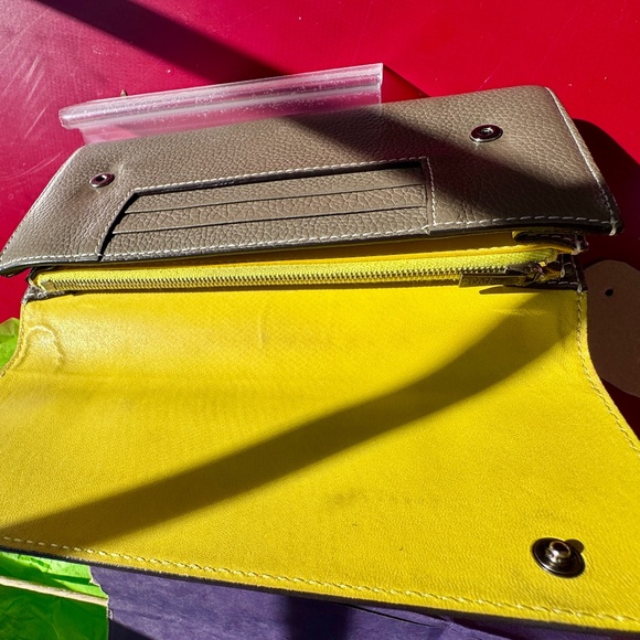 Celine Leather Wallet Taupe w/ Yellow Interior EUC - Picture 6 of 16